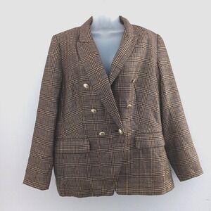 NINE WEST Double Breasted Blazer XXL Gold Plaid Metallic Gold Buttons NEW Career